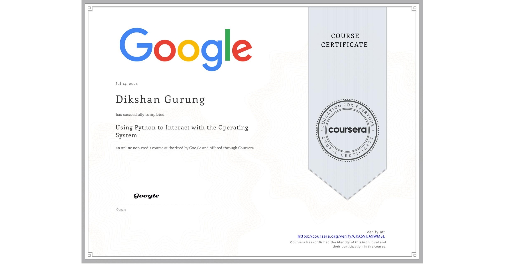 Interacting with OS using Python Certificate