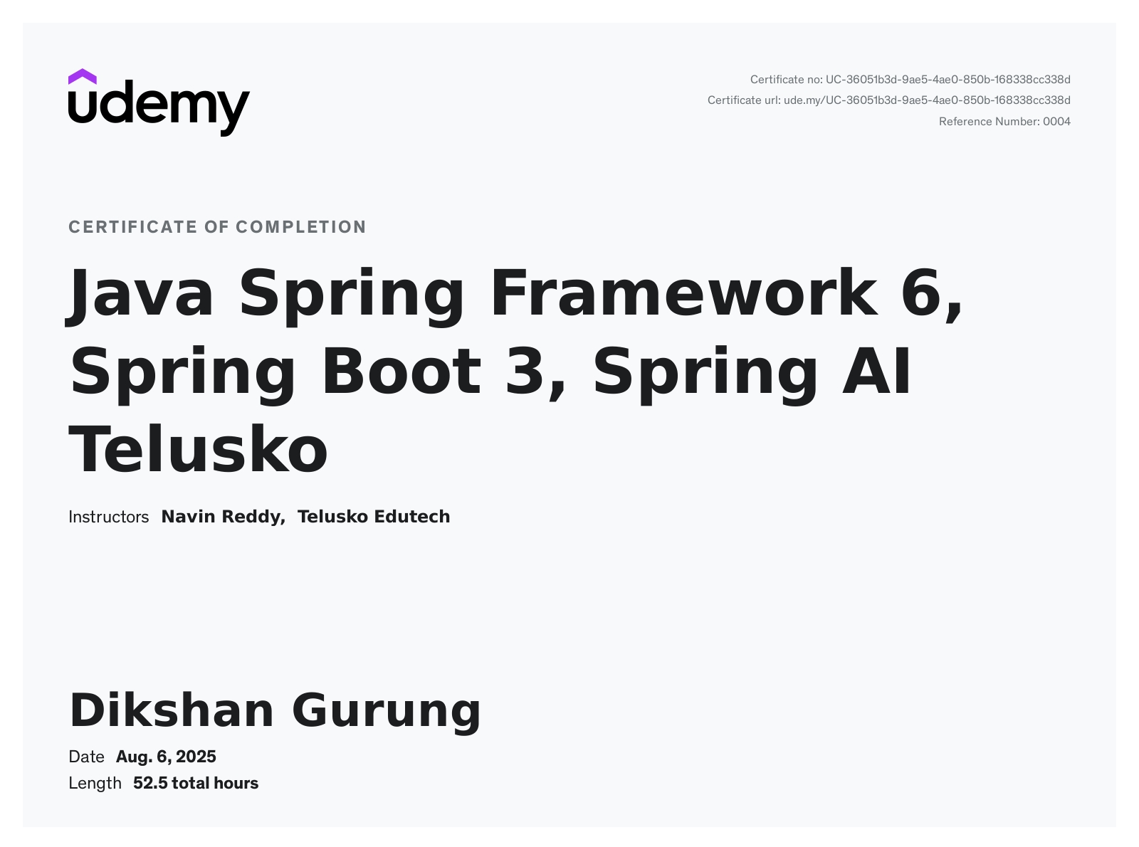 Java Spring Framework 6 Certificate